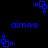 Blue pixelated icon with interlocking squares and dots on black background, text 'aimee' in blue below.
