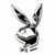 Pixelated grayscale icon of a rabbit-like figure with long ears, stylized body, and small feet against white background.