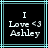 Pixelated text reads "I Love <3 Ashley" on black background with cyan border, two identical frames shown side-by-side