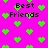 Bright pink background with scattered green pixelated hearts and repeated black text reading 'Best Friends' in a blocky font.