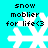 Pixelated snowflake icon with text "snow moblier for life<3" on cyan background, showing animation changes in snowflake shape and text clarity.