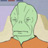 Pixelated green-skinned humanoid face with closed eyes, orange garment, and light-colored background.