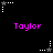 Pixelated animation with repeated 'Taylor' text and star-shaped icons on black background, showing star icons changing between white and gray states.