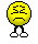 Yellow circular emoji with black eyes and mouth, white shoes, dark legs; animated sequence shows crying, disintegration into yellow fragments, and final collapse.