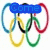 Olympic rings symbol with overlaid text reading 'Come To The Olympi Party!' in pixelated fonts.