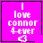 A pink square icon with white pixelated text reading "I love connor 4ever" and a heart symbol, featuring animation changes in corner symbols.