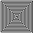 Four identical black-and-white spiral square patterns arranged in a , each with concentric squares forming a central spiral. The spirals alternate direction between top-left and bottom-right versus top-right and bottom-left