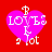 Four identical pixelated heart-shaped icons with pink fill and white text on a red background, each displaying 'LOVES' above 'a lot' with a small cross symbol at the top.