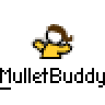 Animated contact sheet showing two frames of a pixel art buddy icon with yellow stick figure character and text elements on gray background.
