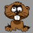 Pixel art contact sheet of a brown beaver mascot with white teeth and black eyes across eight animated frames showing eye movement and mouth position changes on gray background.