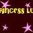 Yellow pixelated text reading "princess l" repeats across a dark red background with scattered pink stars.