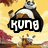 Pixelated cartoon panda with white and black fur, brown belly, and a small white crown, shown in four sequential poses with changing text overlays.