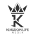 Pixelated black-and-white icon featuring a crown above stylized letter K and partially legible text below.