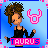 Pixel art contact sheet of six animated frames showing a Taurus zodiac icon with a cartoon woman in black clothing and brown hair, pink bull symbol, and 'TAURUS' text on blue background.