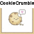 Pixelated cookie icon with a smiling face, brown edges, and a bite taken out, set against a white background framed by light brown borders.