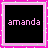 A 2x2 contact sheet of three animated frames showing the name "amanda" in pixelated text with varying color and outline styles against a black background, framed by pink borders.