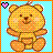Pixelated 48x48 static buddy icon featuring a yellow teddy bear with brown accents, pink heart symbol in top-left corner, and orange border on light blue background.