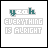 Animated icon displays 'yiah' above 'EVERYTHING IS ALRIGHT' text with varying pixelated color patterns across frames.