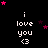 Black background with repeated white text "i love you <3" and scattered pink stars, one gray rectangle in bottom-right corner.