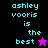 Pixelated text 'ashley vooris is the best' with star symbols on black, purple, and pink backgrounds.