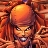 Pixelated static image of a character with long brown hair, orange headwear, and a dark outfit against a reddish-brown background.