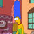Pixelated static image shows a yellow cartoon character with blue hair and green pants standing near a building with windows.