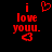 Red pixelated text 'i love you.' with two heart symbols on a black background, one above and one below the text.