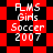 Red and black checkered background with white text reading "FLMS Girls Soccer 2007" in four identical arranged in a