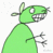 Green cartoon character with large eyes and a wide grin, shown in two states: one without text on its body and another with '12 OZ. MOUSE' printed across it.