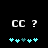 Pixelated text 'CC ?' above cyan and teal puzzle pieces on black background, with two distinct puzzle piece arrangements.
