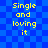 Blue pixelated background with yellow text reading "Single and loving it" in four identical -aligned sections