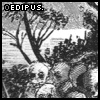A 4x4 contact sheet of black-and-white animated frames showing a static cartoon scene with skulls, trees, and rocks against a coastal backdrop.