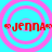 Four identical pixelated icons display 'JENNA' with heart symbols on a cyan background with pink concentric circles.