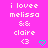 Pixelated text on bright pink background with two identical static frames showing 'i lovee melissa && claire <3' and a cyan heart symbol.