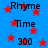 Blue background with red stars and repeated text elements 'Rhyme', 'Time', and '300' in black pixelated font.