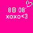 Pixelated pink background with white text '8B 08' and 'xoxo<3', a light blue heart symbol above the left text block, two identical side-by-side arrangements.