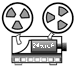 Animated film projector icon with rotating reels and a display showing '24 fps' on a gray background.