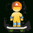 Pixelated figure in yellow jumpsuit with blue accents stands on white skateboard against dark background, wearing orange helmet with white symbol.