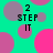 Animated pattern of pink and purple circles on a teal background with "2 STEP IT" text in black pixelated font.