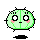 Pixelated green cactus-like character with pink cheeks, black spines, and white eyes showing two expressions: wide-eyed and closed-eye.