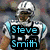 A four- displays a football player in a white and blue uniform, a helmet, and text overlays including "Steve Smith," "Carolina Panthers," and "89." The show different angles and close-ups of the player and equipment