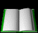 Animated sequence of an open book with white pages and green borders, showing page-turning motion across three of frames