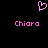 Pixelated pink heart symbol above two instances of the text 'Chiara' on a black background.