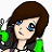 Pixelated icon of a person with brown hair, blue eyes, and a green and black outfit holding a green object.