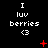 Pixelated text 'I luv berries <3' on black background with red animated symbols changing across frames.