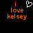 Pixelated orange text 'i love kelsey' on black background with white heart symbol above 'i' in first frame, missing in second frame.