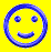 Blue circular smiley face with two dots for eyes and a curved mouth on yellow background, shown in multiple animation frames.