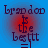 Blue background with red gradient circle containing dark purple text reading "brandon is the bestt" and two horizontal lines below.