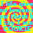 A static image with a yellow background featuring four red and yellow spiral patterns, overlaid with cyan text repeating 'If life give you lemons bow them I say I will say I will COOKIE COOKIE'.
