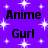 Purple background with white starbursts and repeated black text "Anime Gurl" in pixelated font.